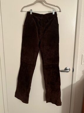 BEBE Vintage Dark Brown Suede Straight-Leg Pants